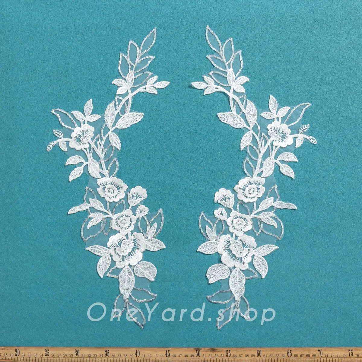 clear sequinned off white floral lace appliques