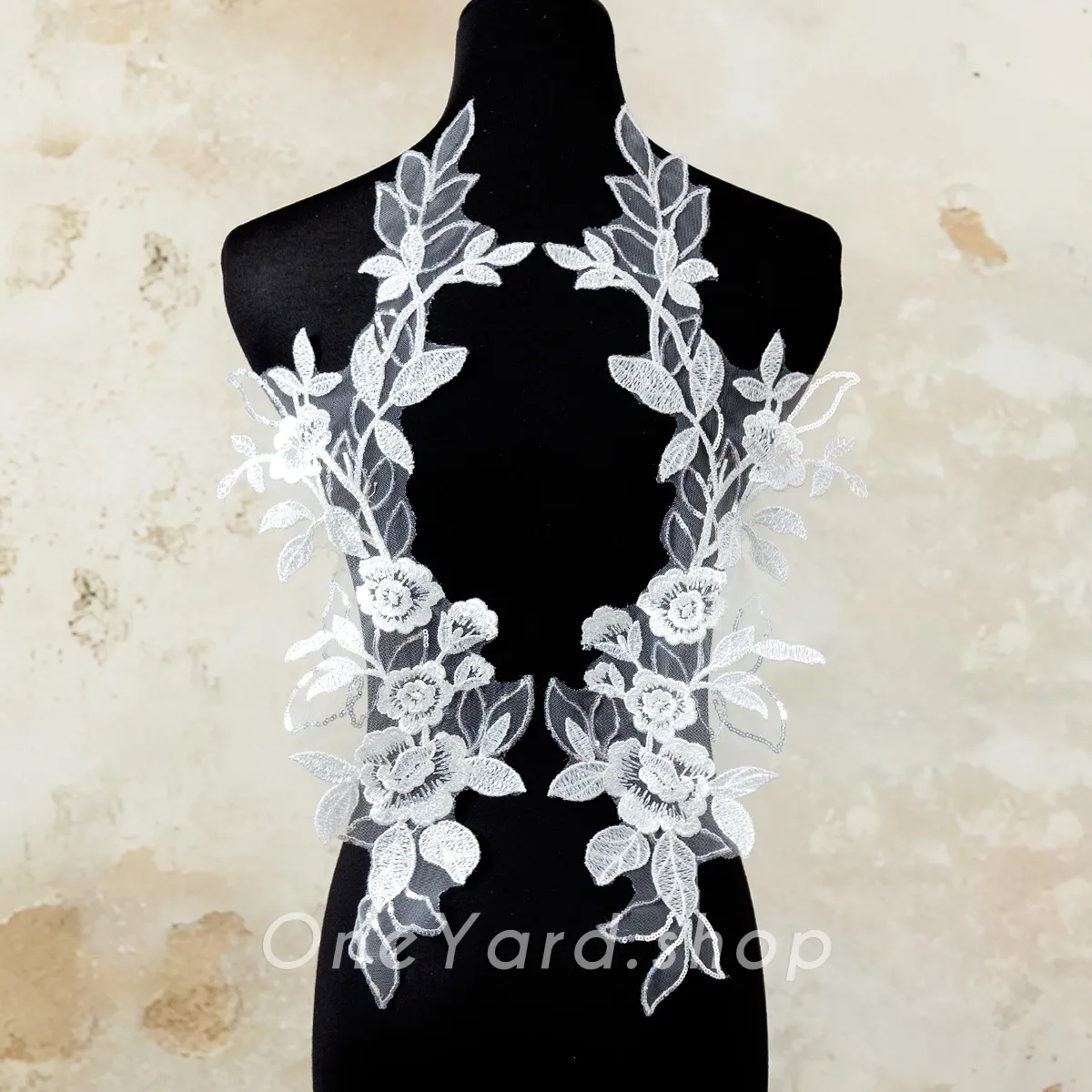 sequinned rose flower lace applique pair for headbands