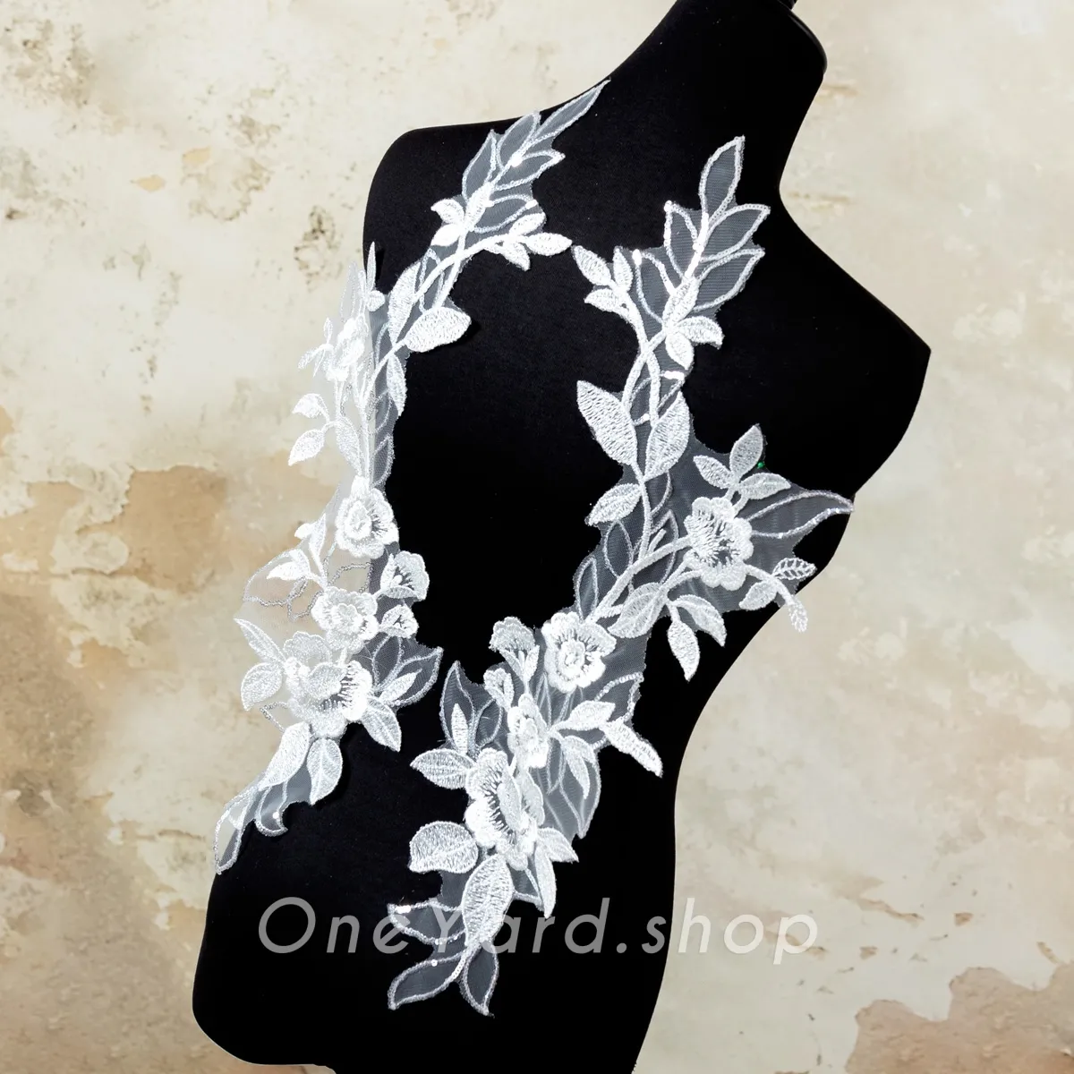 sequinned rose flower lace applique pair