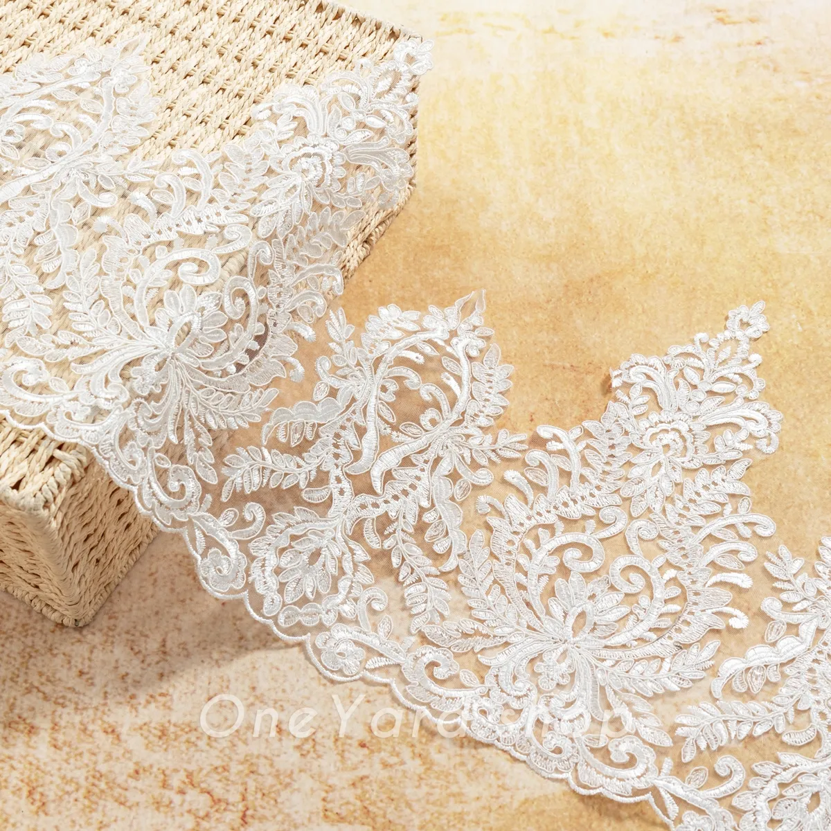 stunning sequinned ivory lace trim