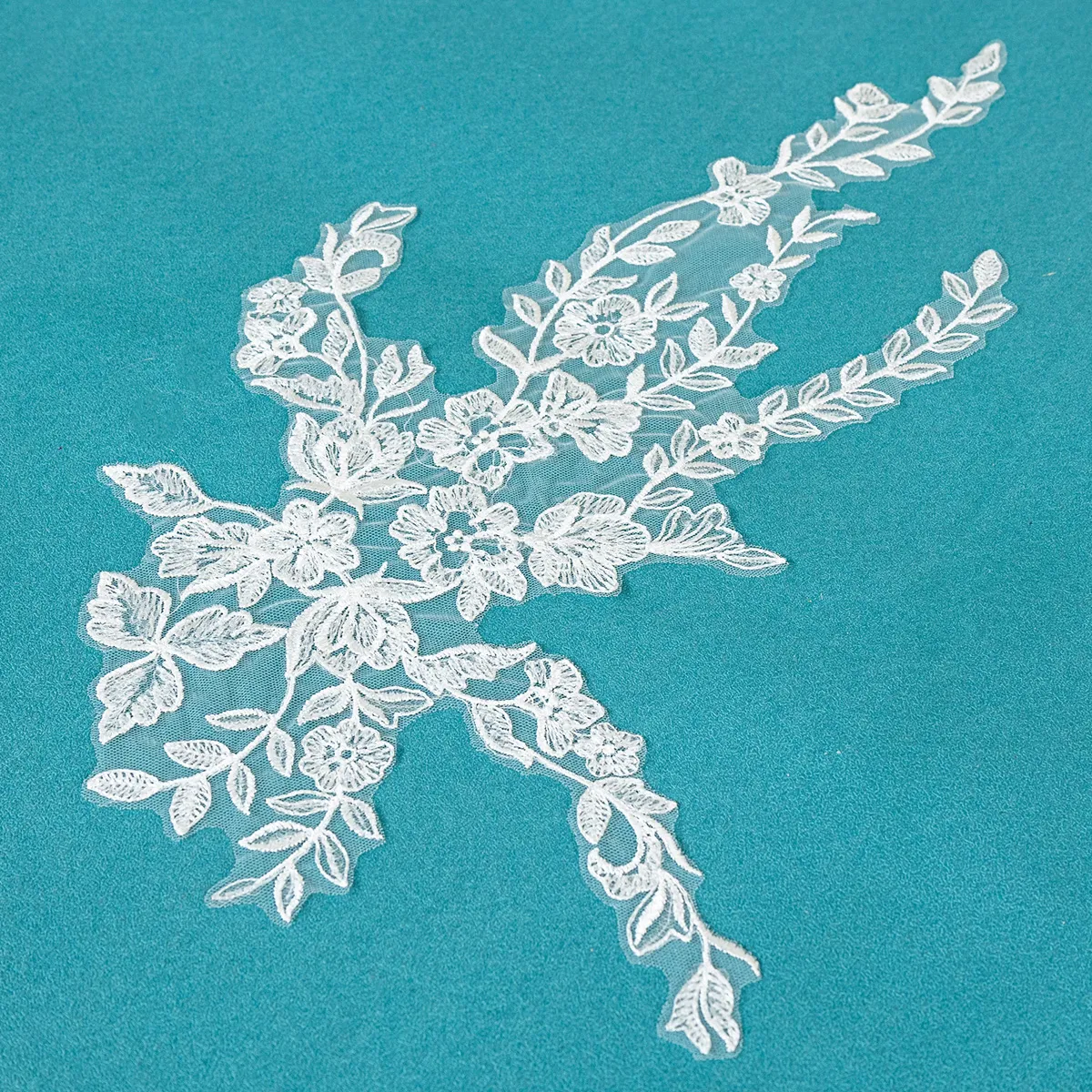 clear sequinned floral branch lace applique