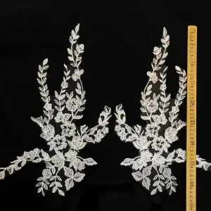 diy craft sequinned floral lace appliques sell by pair