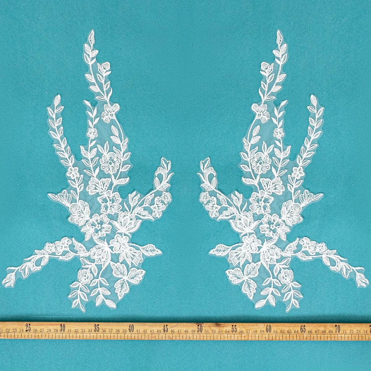 elegant floral branch lace applique pair