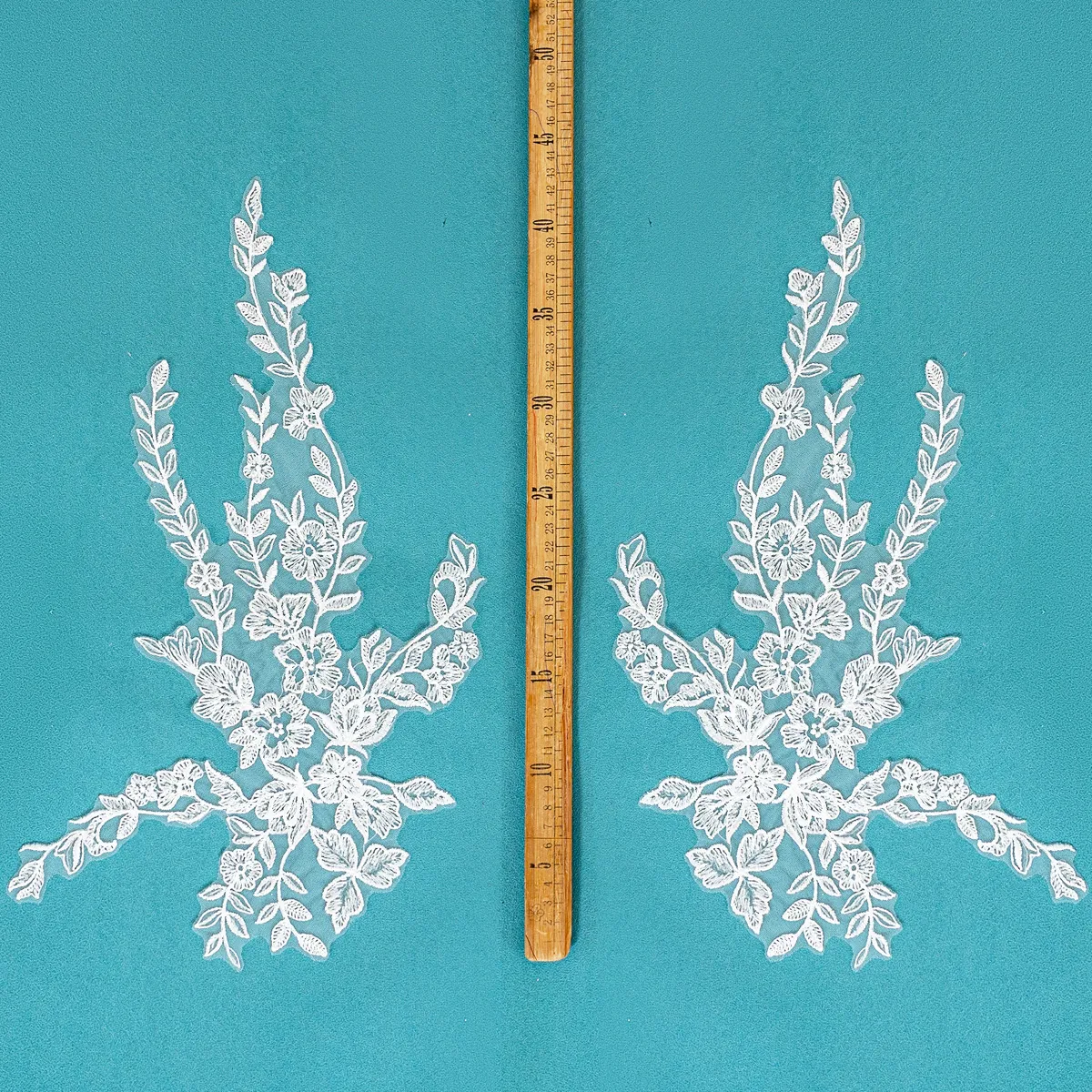 sequinned floral branch embroidered lace applique pair