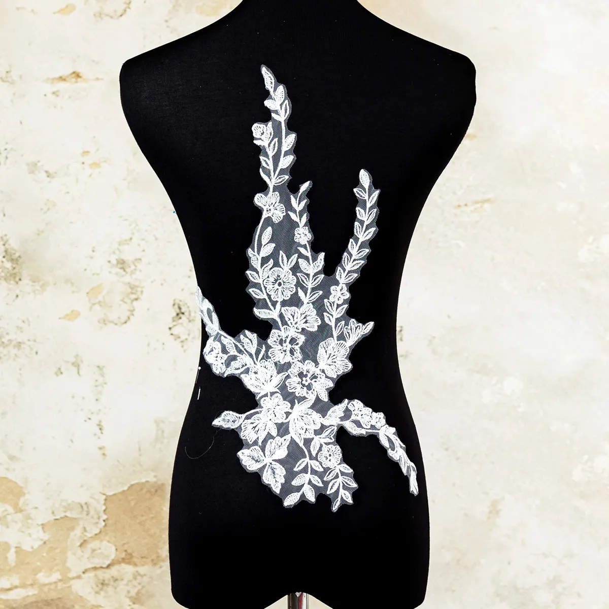 sequinned floral branch lace applique