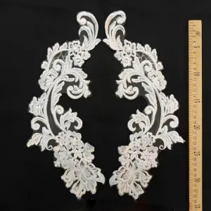 abstract floral lace applique scroll design mirror pair