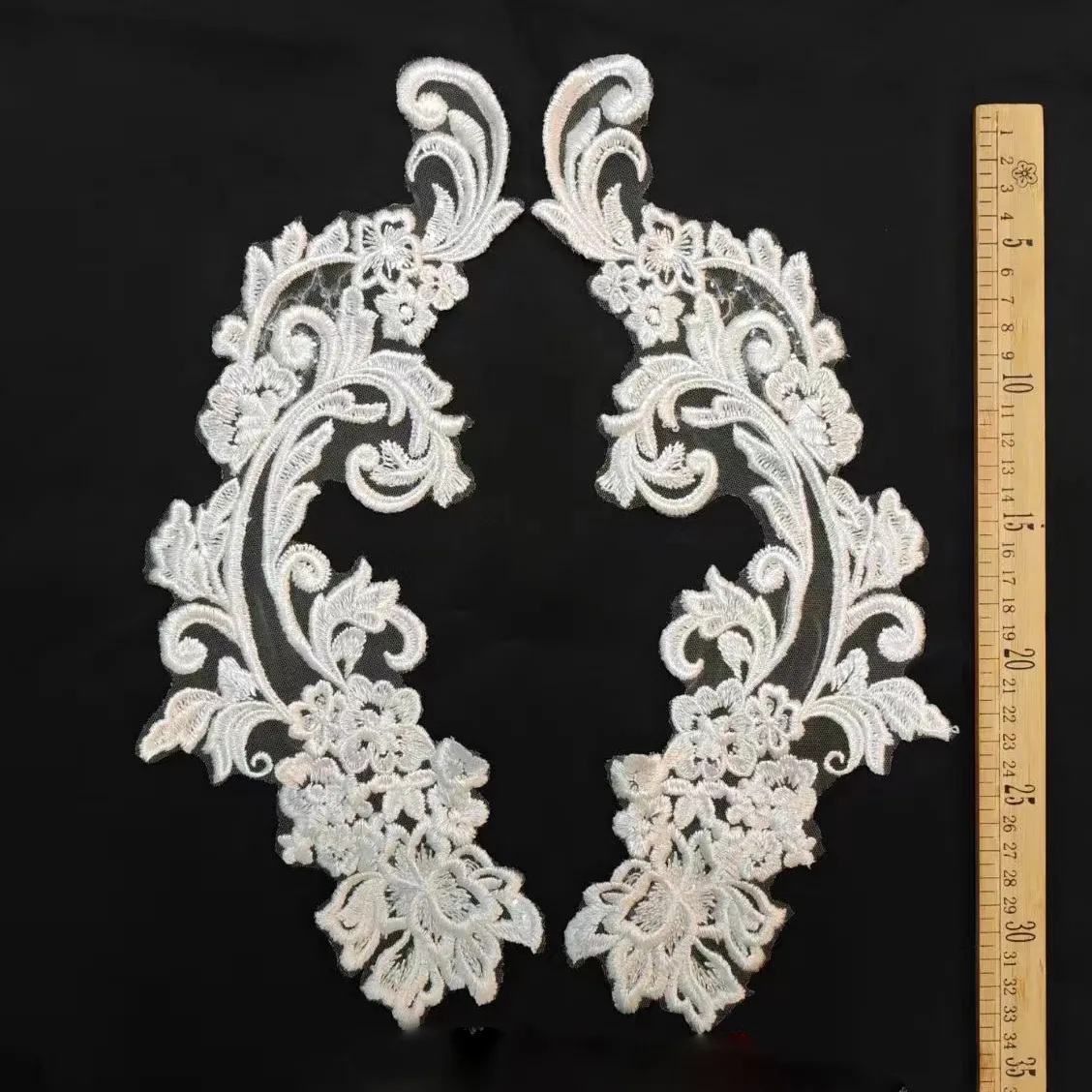 abstract floral lace applique scroll design mirror pair