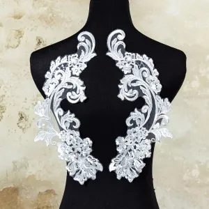 sequinned abstract curved scroll floral lace appliques
