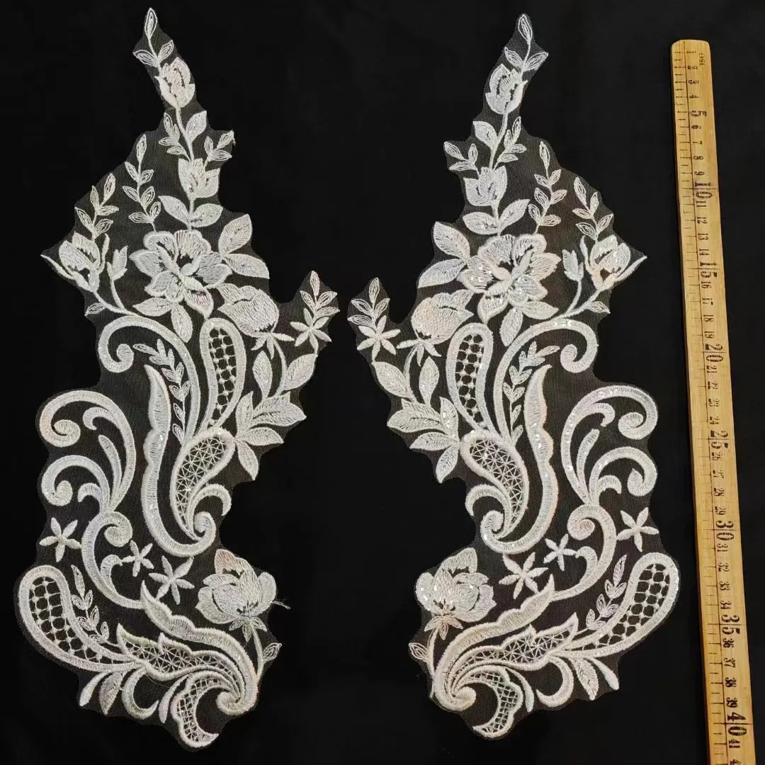 sequinned flower abstract swirl pattern lace appliques