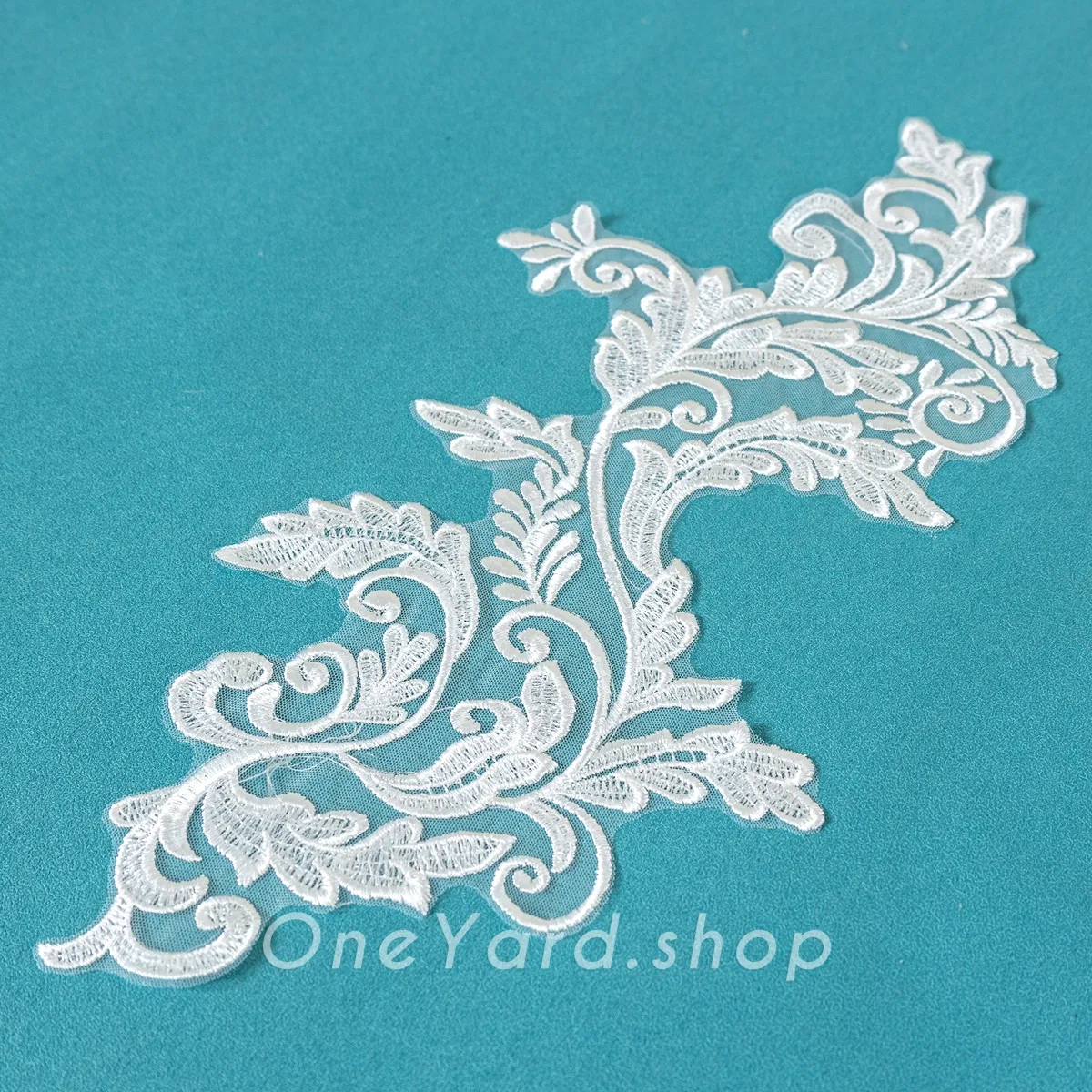 clear sequin Baroque scrollwork lace applique
