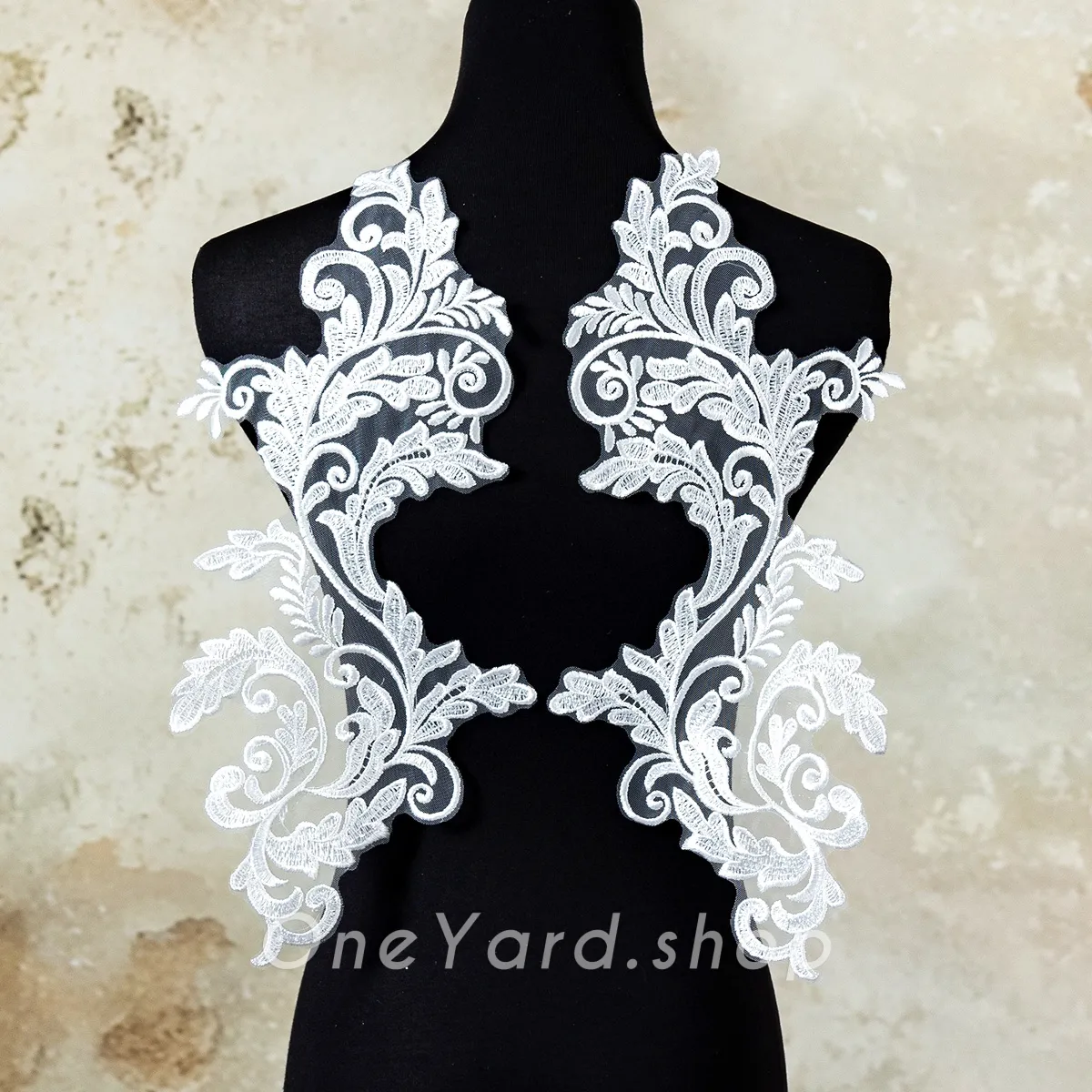 modern clear sequin swirl floral lace applique pair