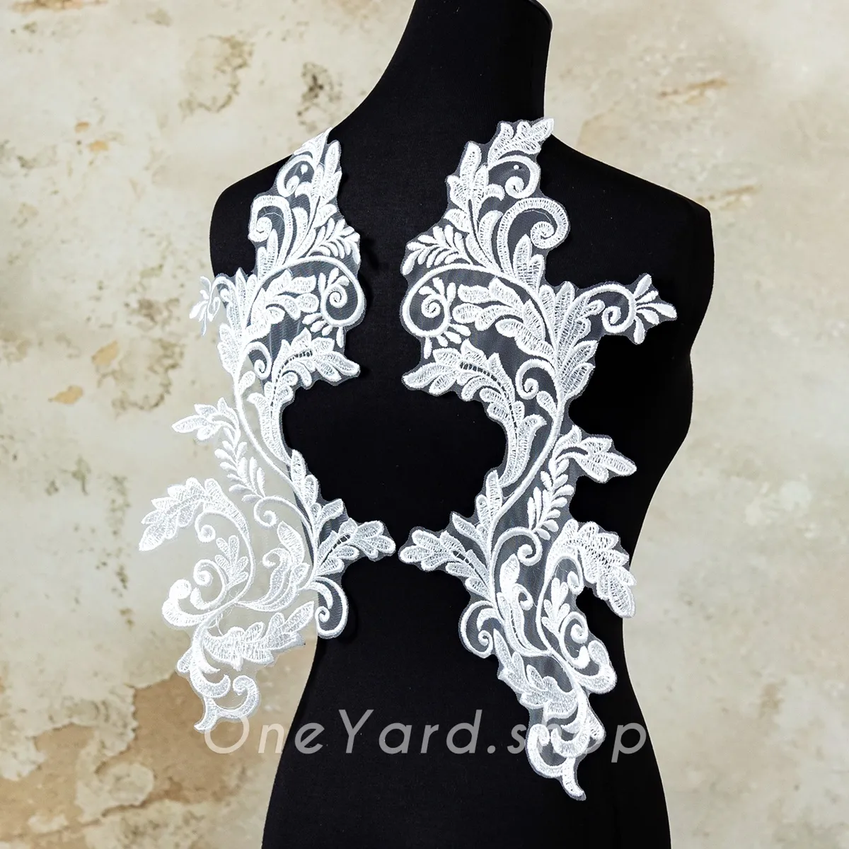 sequin swirl floral lace applique pair