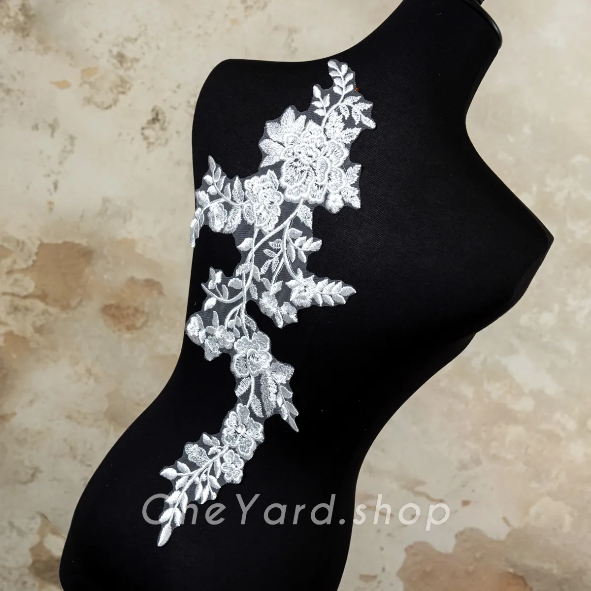sequinned floral lace applique