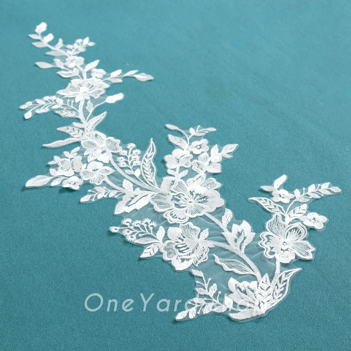 sequinned off white embroidery lace applique