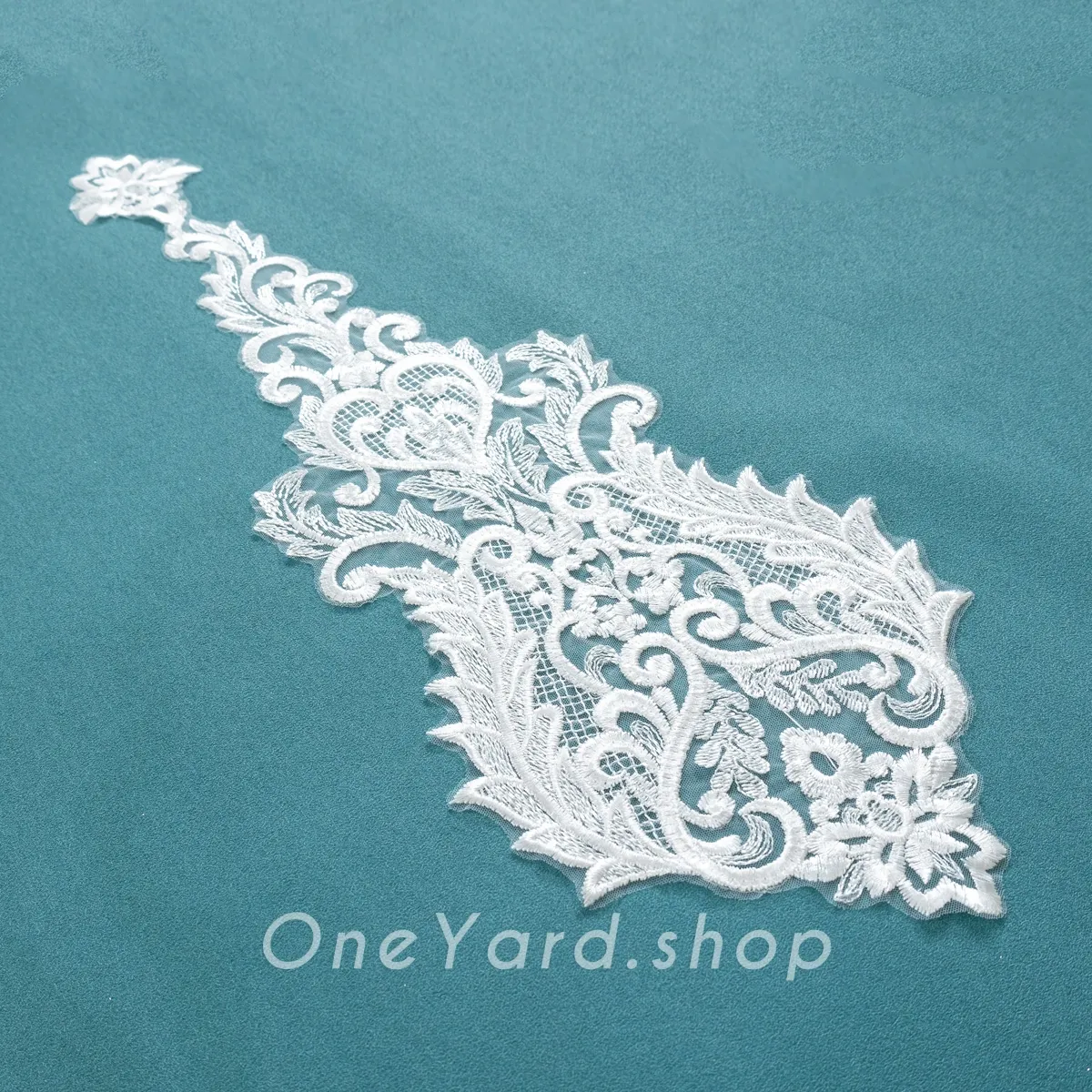 sequinned off white embroidery lace applique