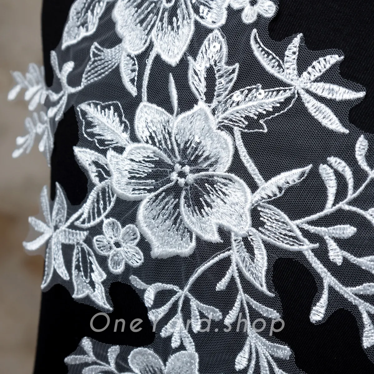 sequinned floral lace applique