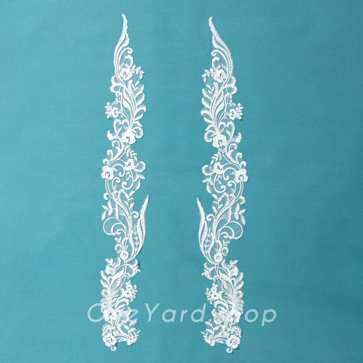 slender vertical layout sequin lace appliques