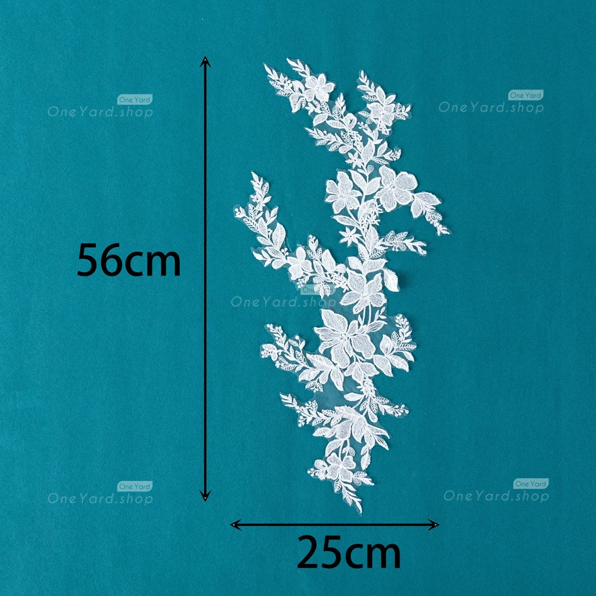 sequinned white lace applique used in wedding dresses