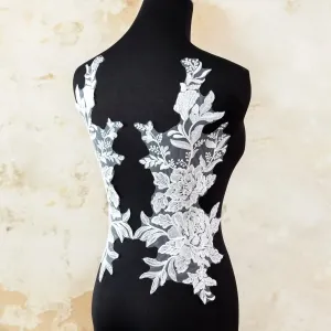 clear sequined large floral off white lace appliques
