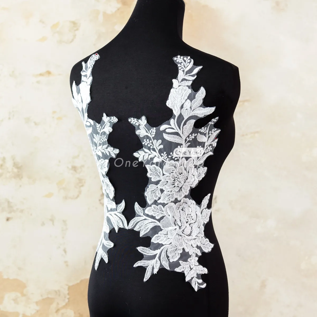 clear sequined large floral off white lace appliques