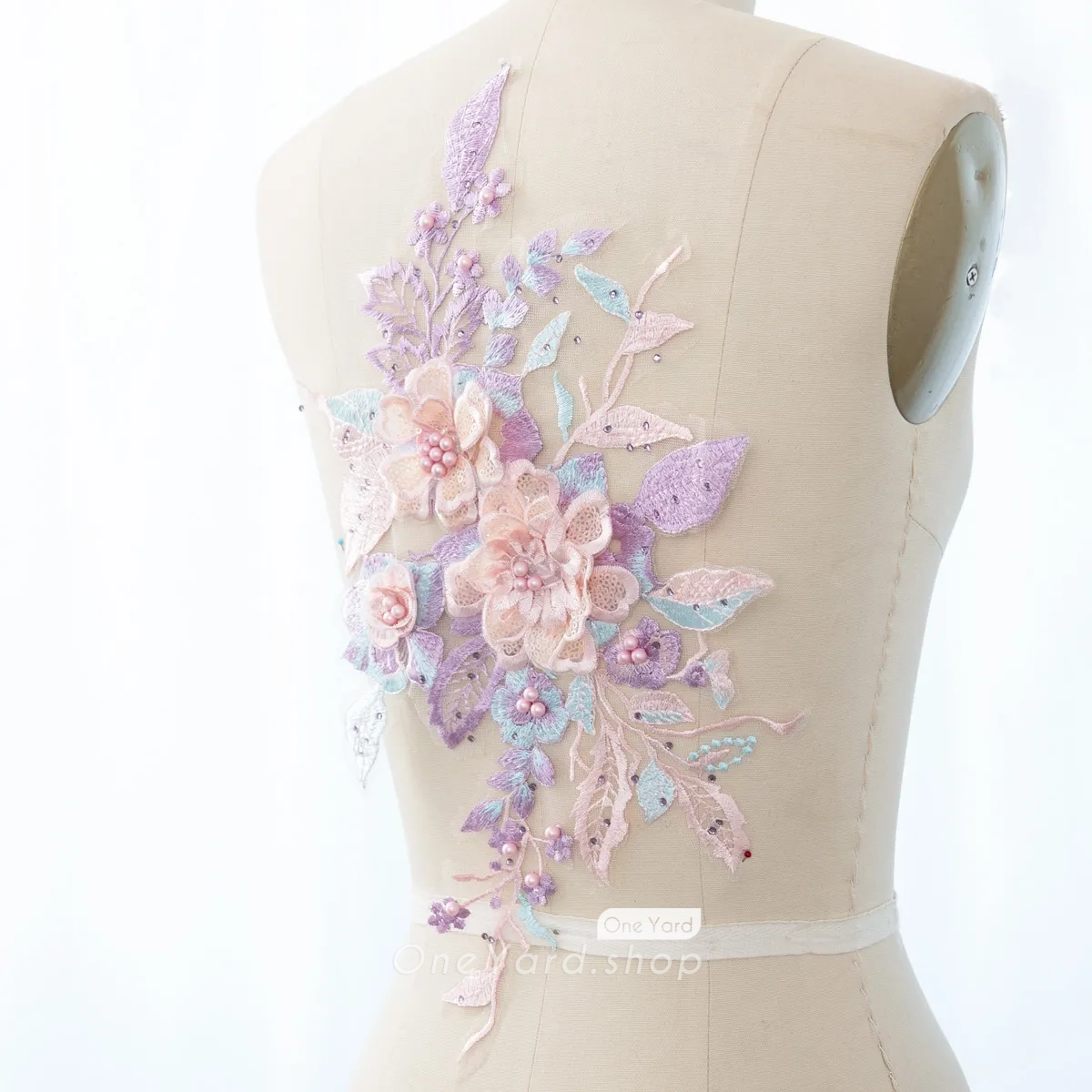 fairy lilac and blush 3d flower applique