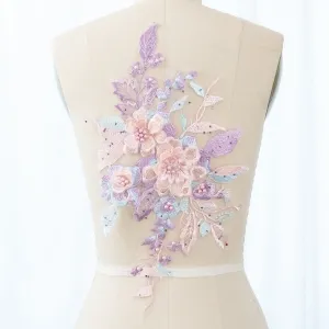 Fairy Pearled Sequined Lilac & Blush 3D Flower Appliqué