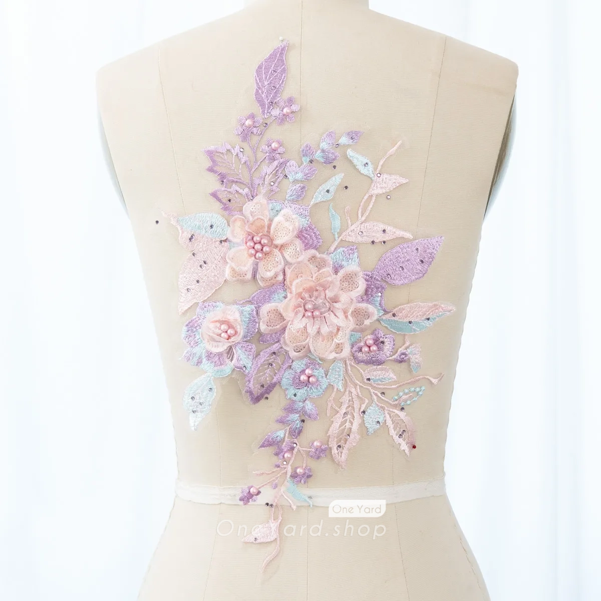 fairy pearled sequined lilac blush 3d flower applique