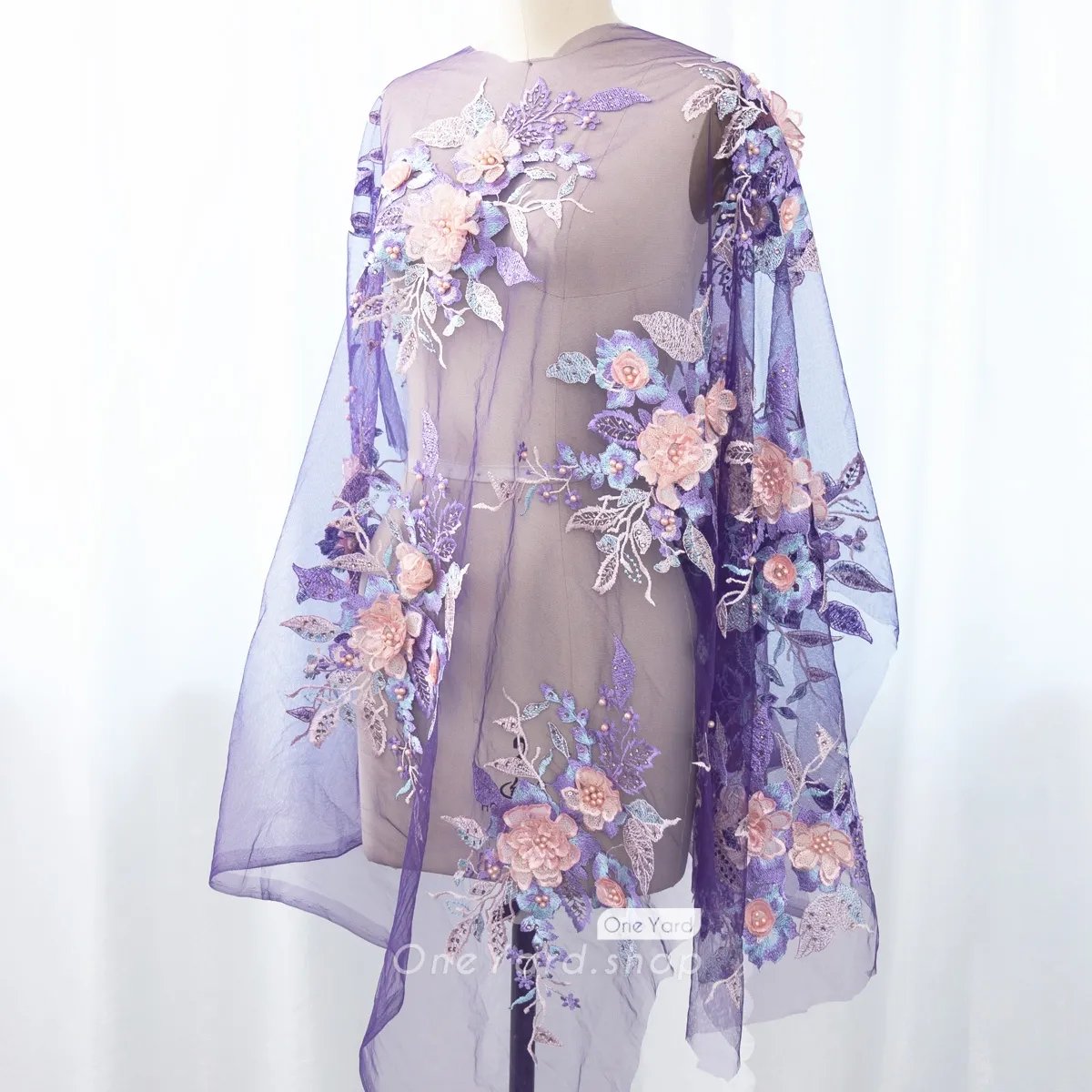 beaded pearled sequined purple 3D lace appliques for dresses