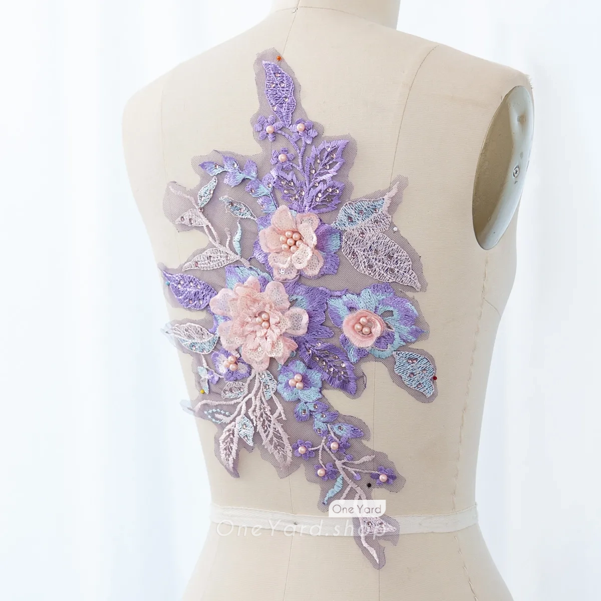 decorative purple pink 3D flower applique