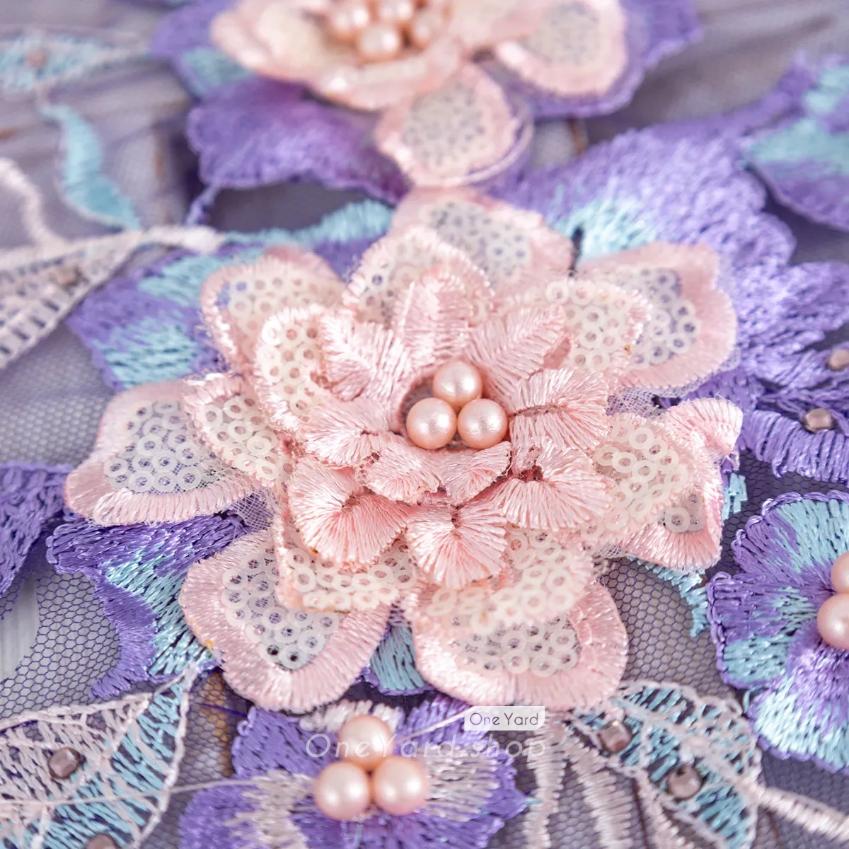 pearled pink 3D flowers