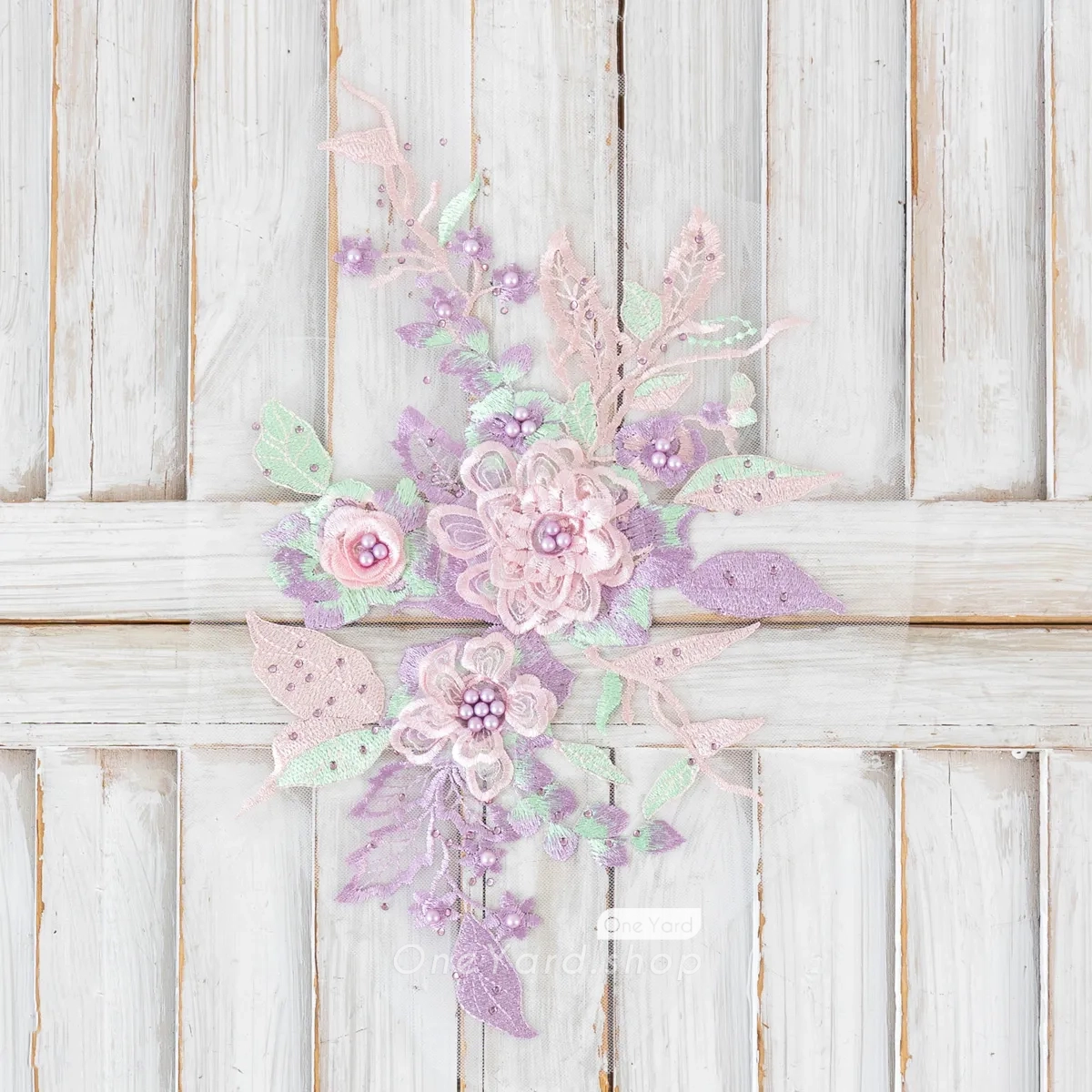 beautiful purple and greeen flower applique