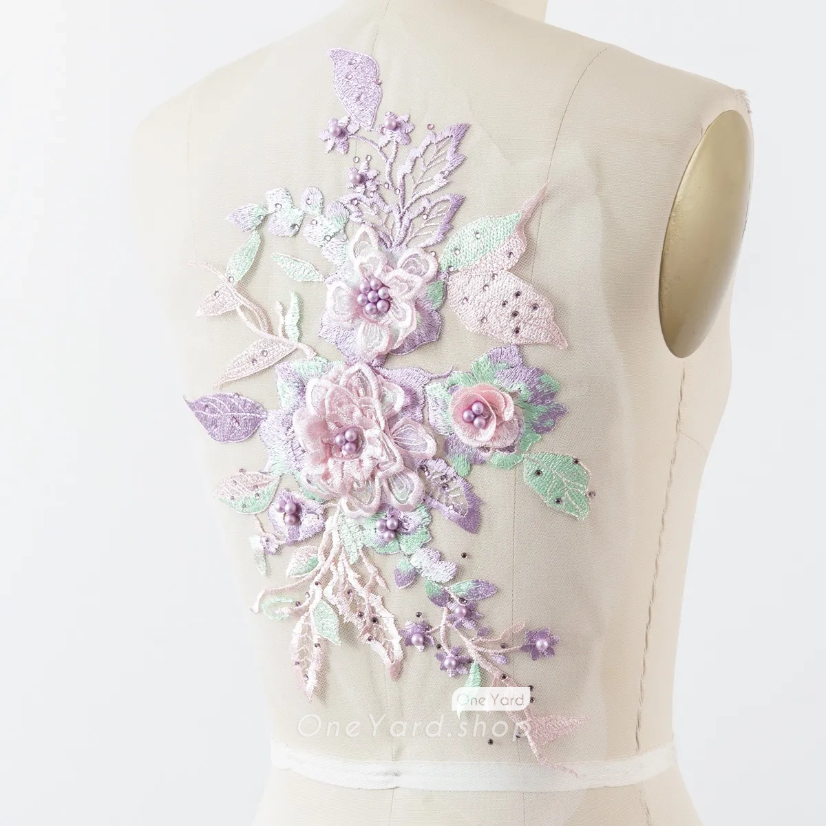 purple pink green 3d flower applique