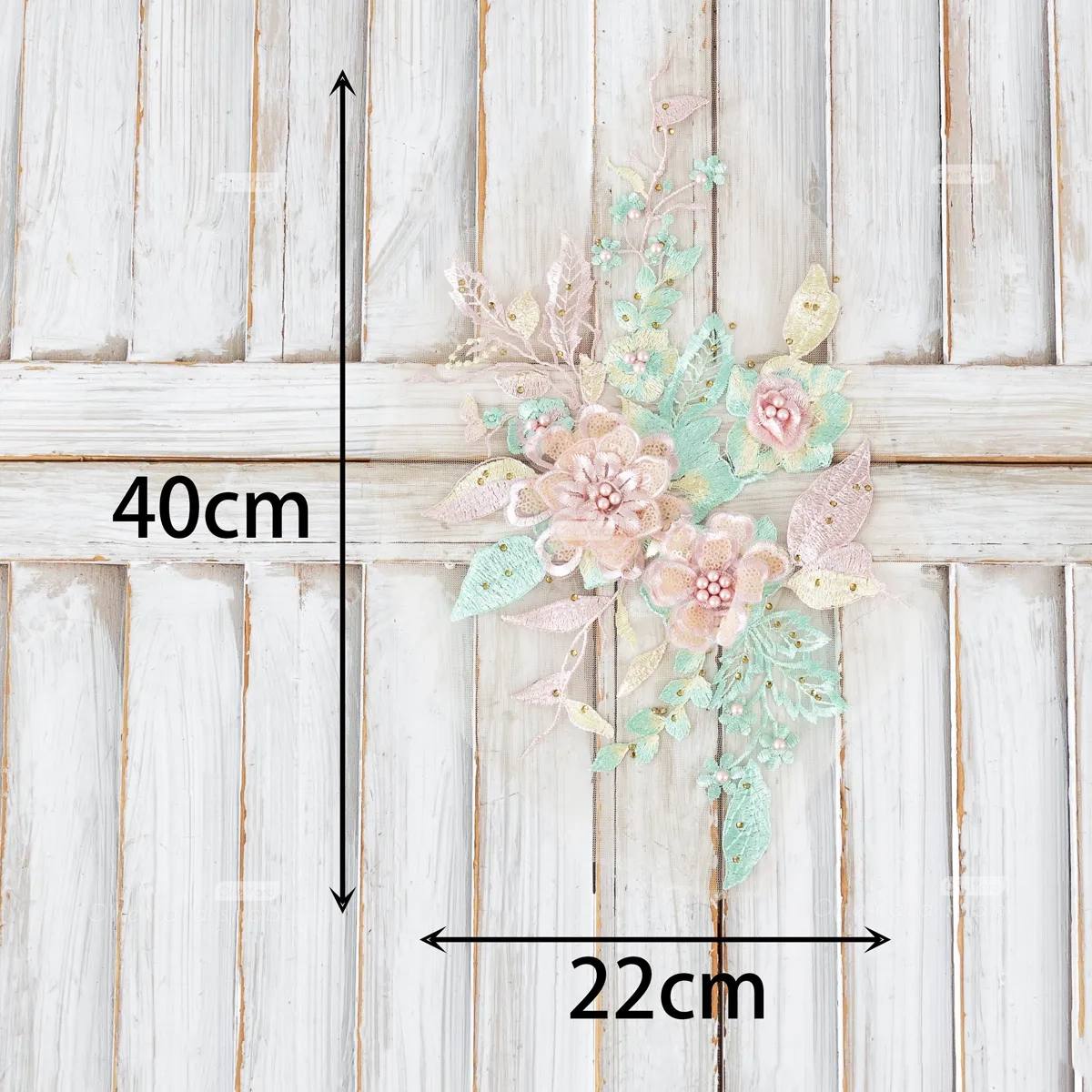 pearled pink and green lace dress motif