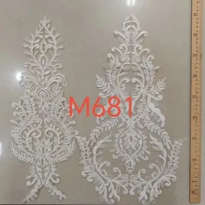 shimmering leaf pattern lace appliques set with sequins