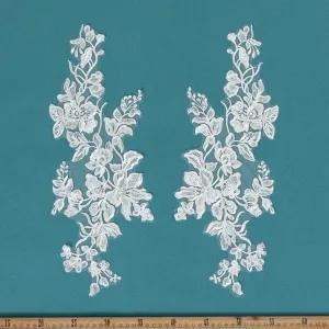 off white floral motif embroidery lace applique pair