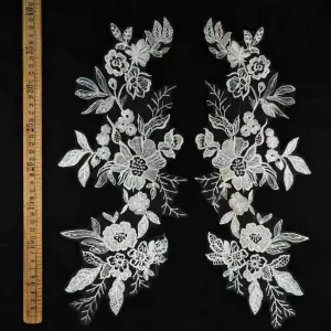 sequinned flower embroidery lace applique motif pairs
