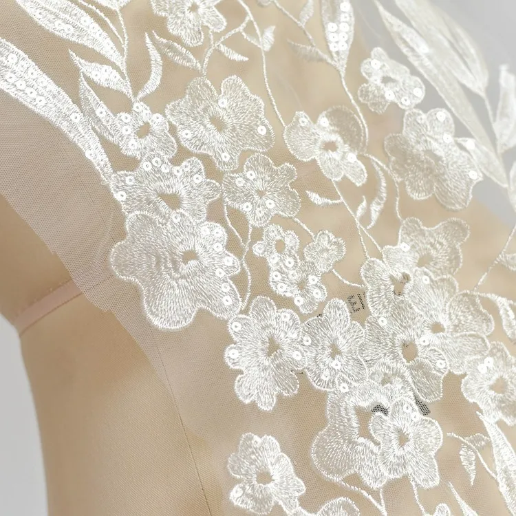 off white cotton floral lace applique with sequins