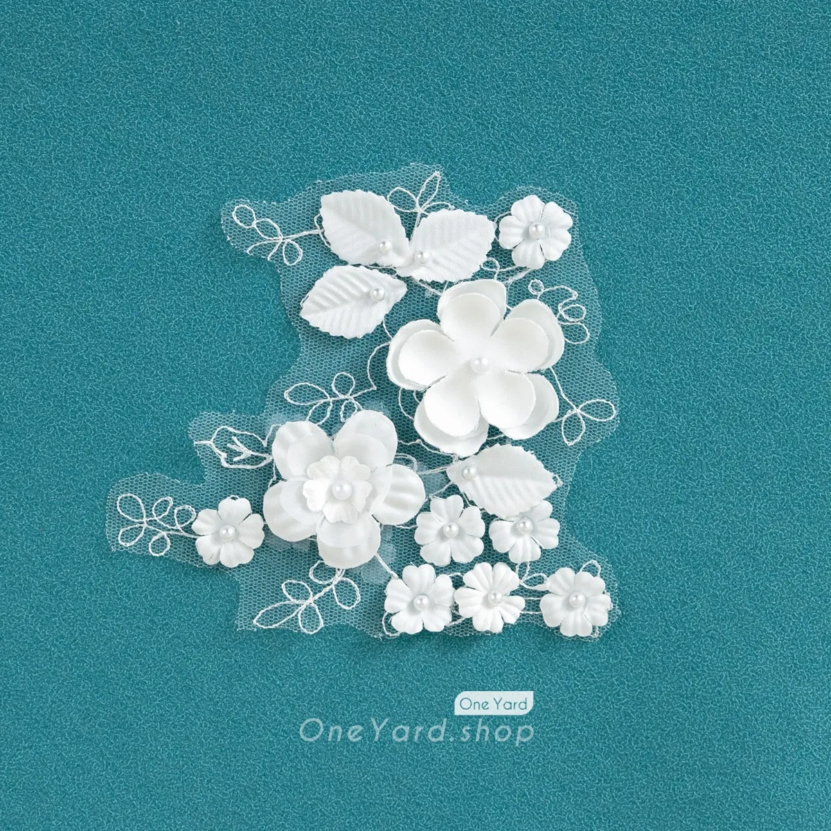 3D pearls beaded flower lace applique