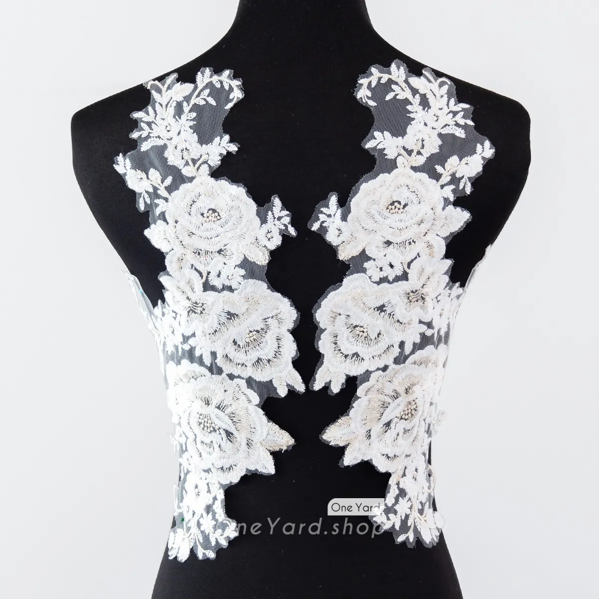 white and beige cotton lace vintage floral appliques