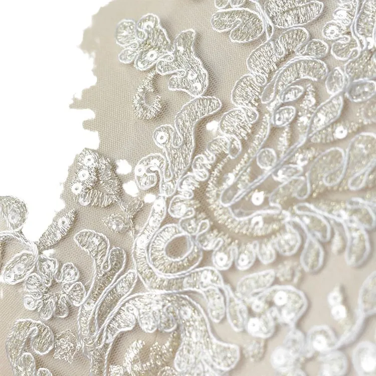 gold floral embroidery sequinned lace applique
