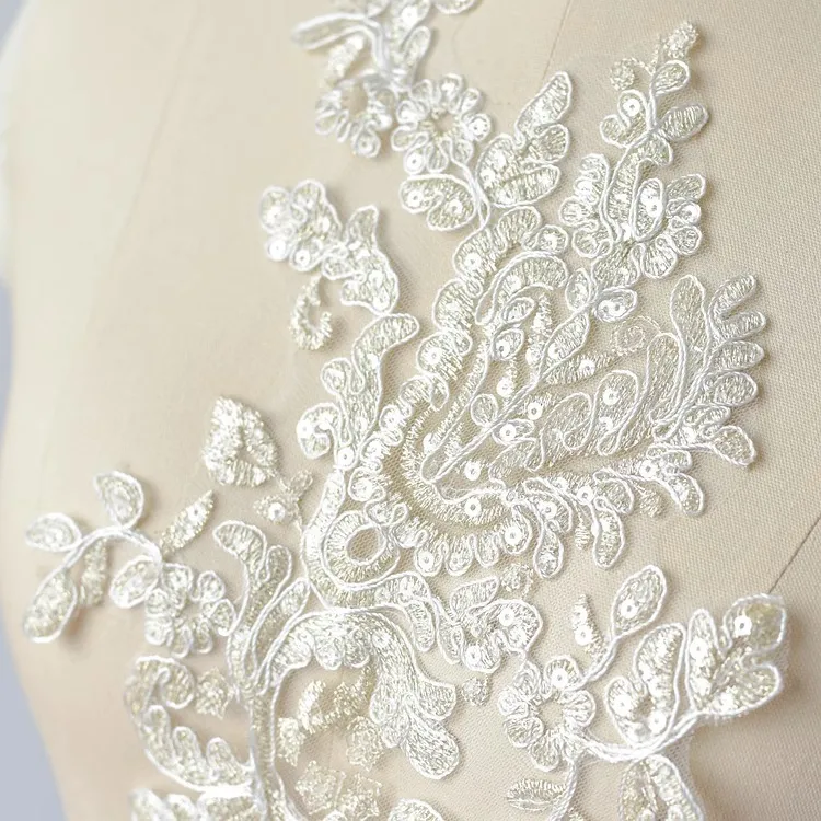 sequinned gold floral lace applique