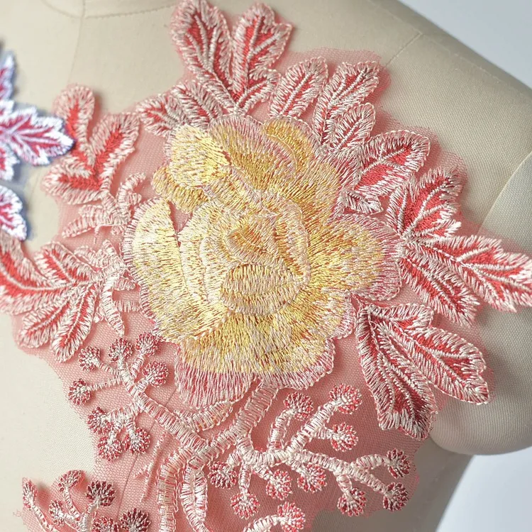 yellow and red floral embroidery costumes patches