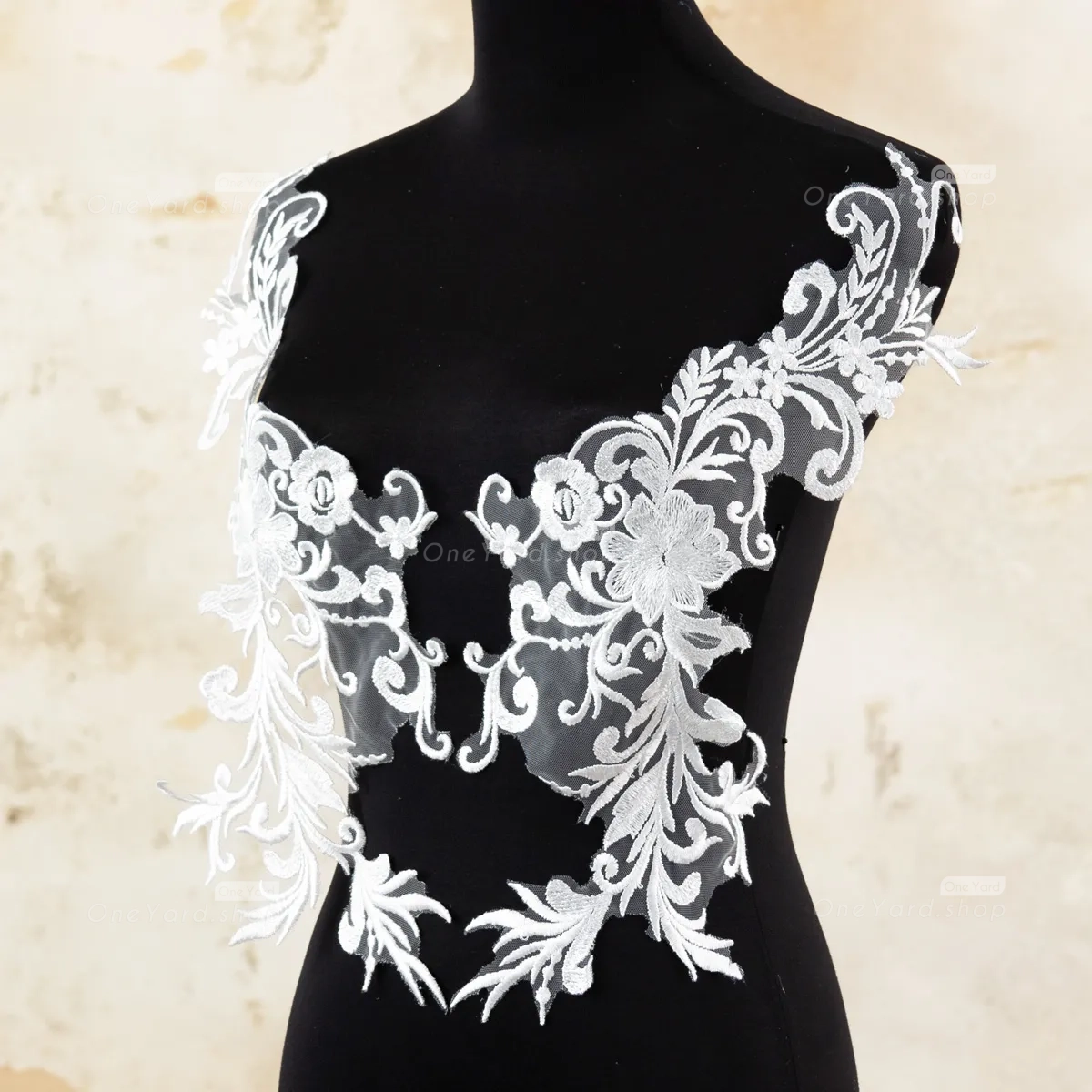 sequinned abstract floral lace appliques