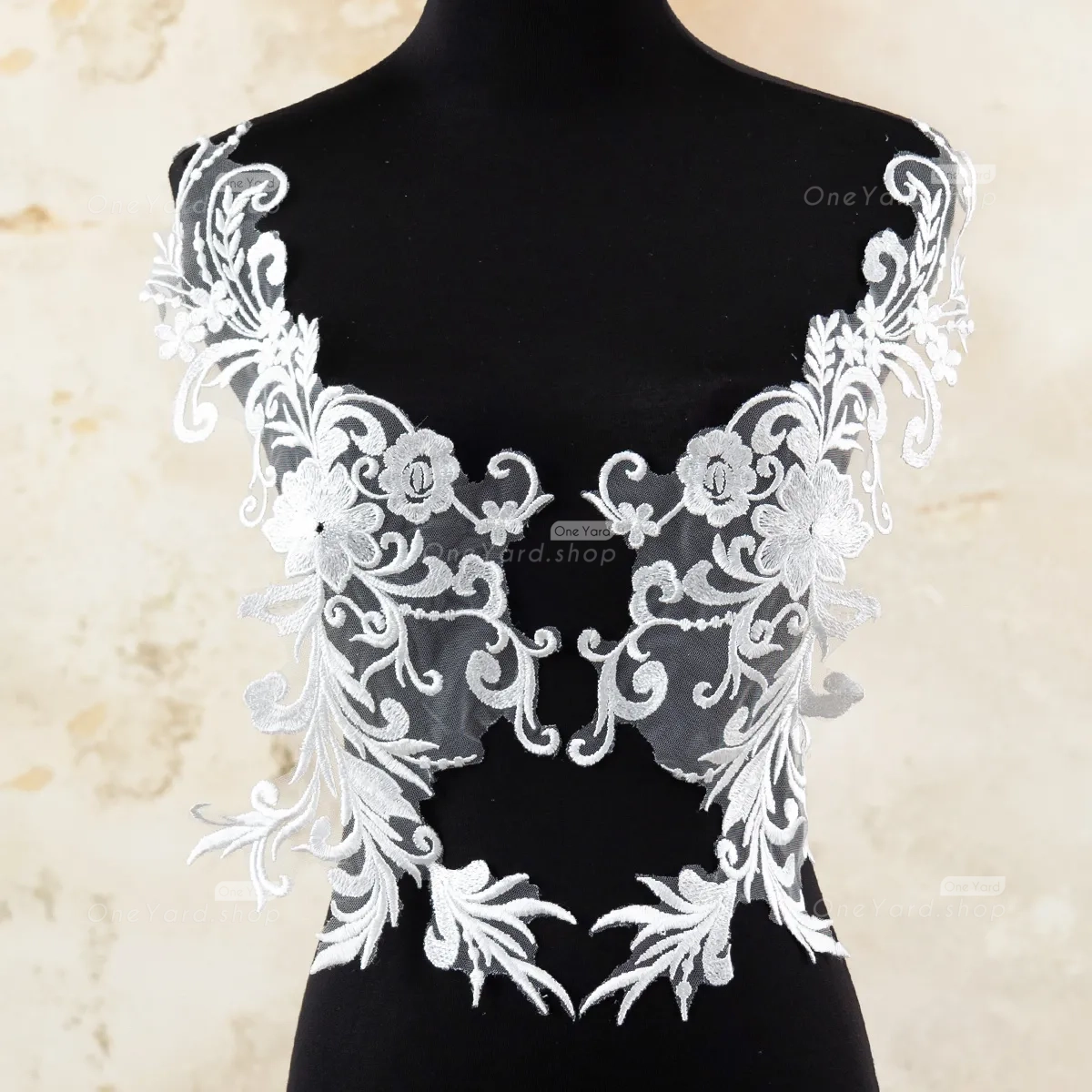 sequinned intricate abstract floral lace appliques