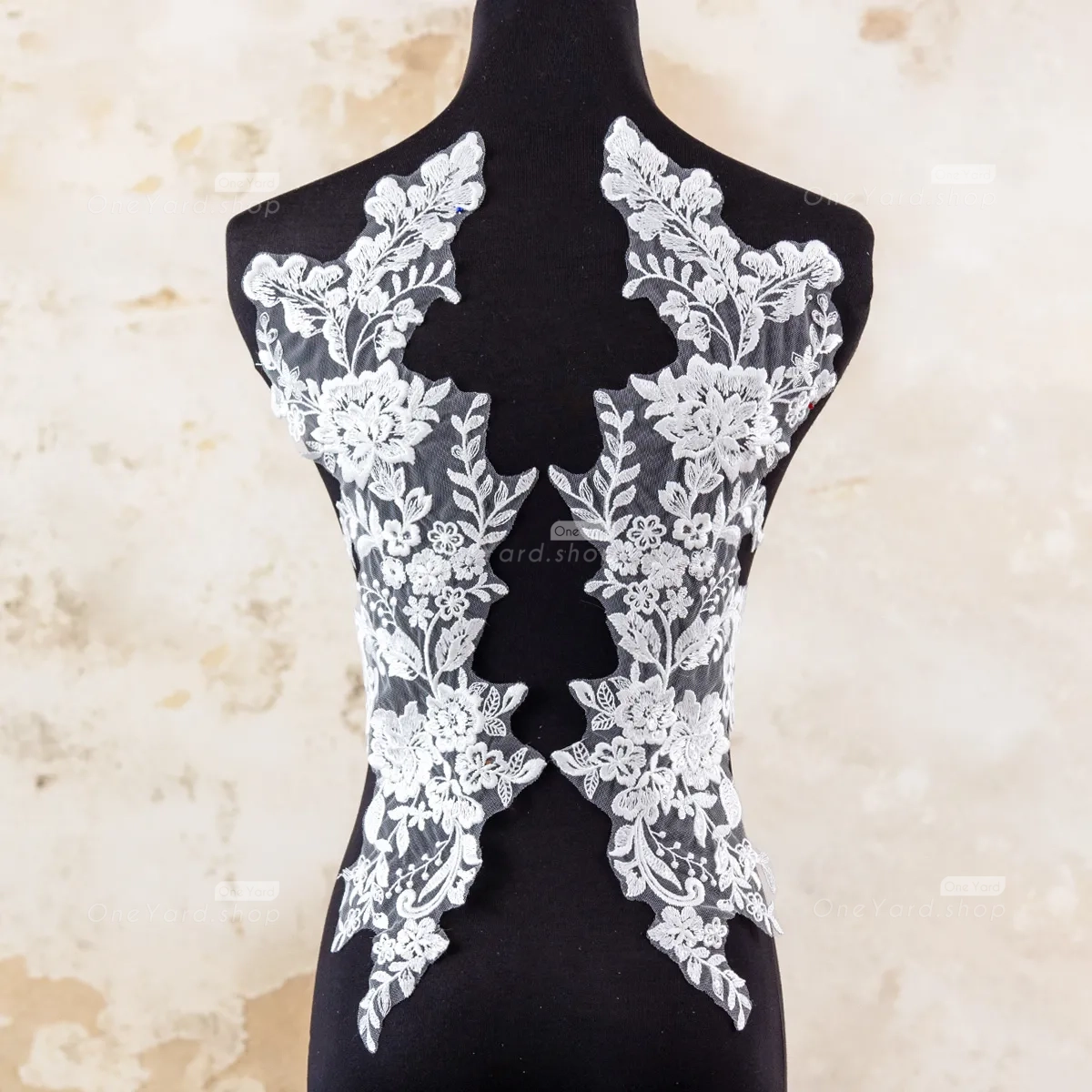 cascading floral sequinned lace applique