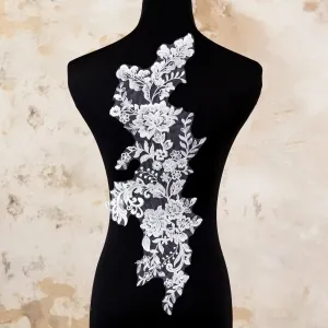 cascading floral sequinned off white lace appliques