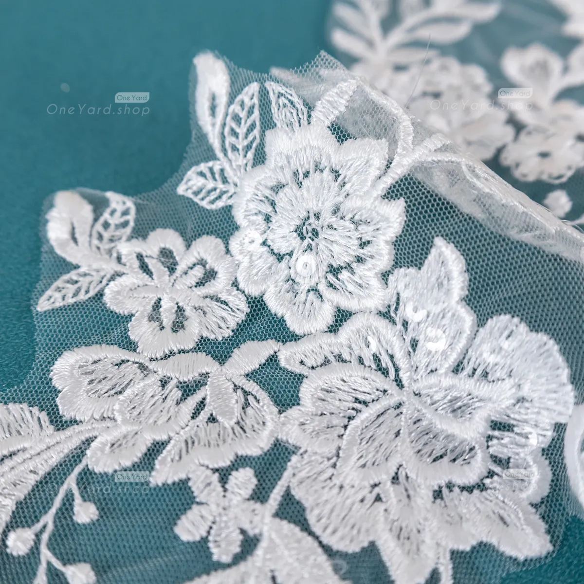 clear sequin polyester lace applique