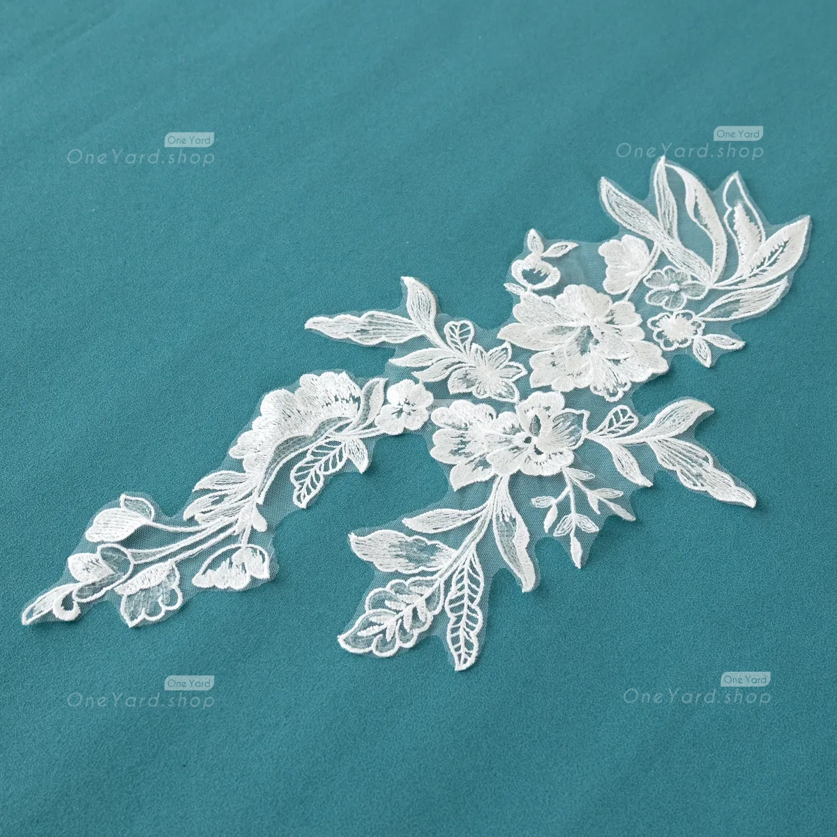sequinned floral embroidery lace motifs for bridal dresses