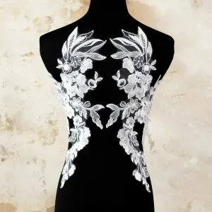 shimmering sequinned floral off white lace motifs