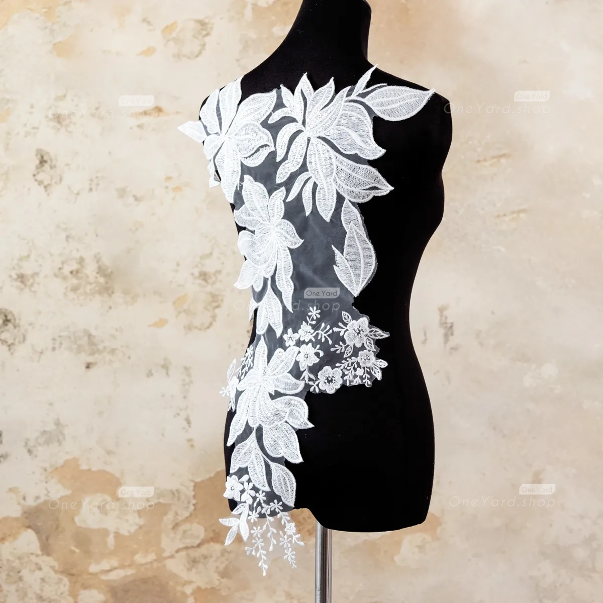 sequinned floral cotton lace applique